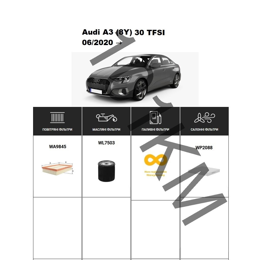 Комплект фільтрів Audi A3 (8Y) 30 TFSI Mild Hybrid 1.5 (2024-) WIX, фото 1