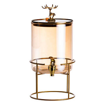 Лимонадниця скляна 3,6 л із золотим краном та підставкою кругла банкетна ємність для напоїв HP-34-18
