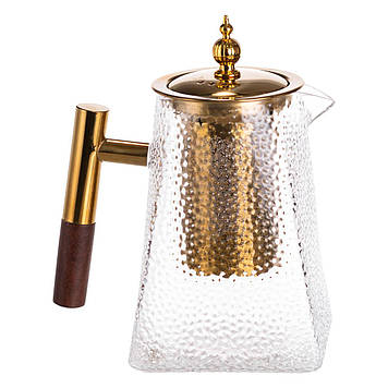 Чайник для заварювання скляний для чаю 1 л з металевою ручкою прозорий HP-34-36