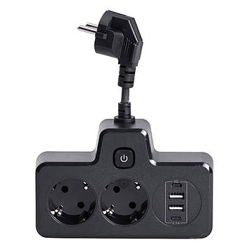 Мережевий фільтр на 2 євро розетки з 2 USB та 2 Type-C чорний HP-5-18