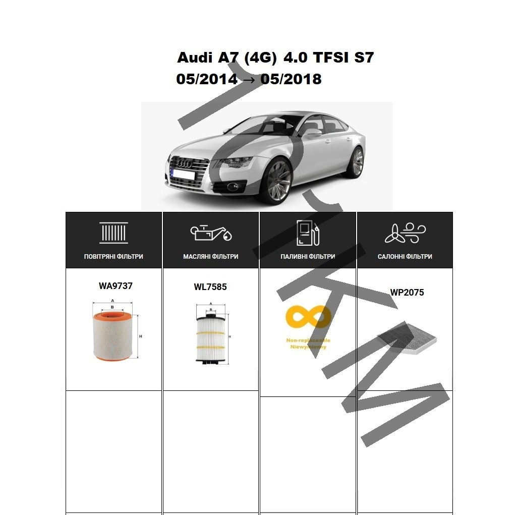 Комплект фільтрів Audi A7 (4G) 4.0 TFSI S7 (2014-2018) WIX, фото 1