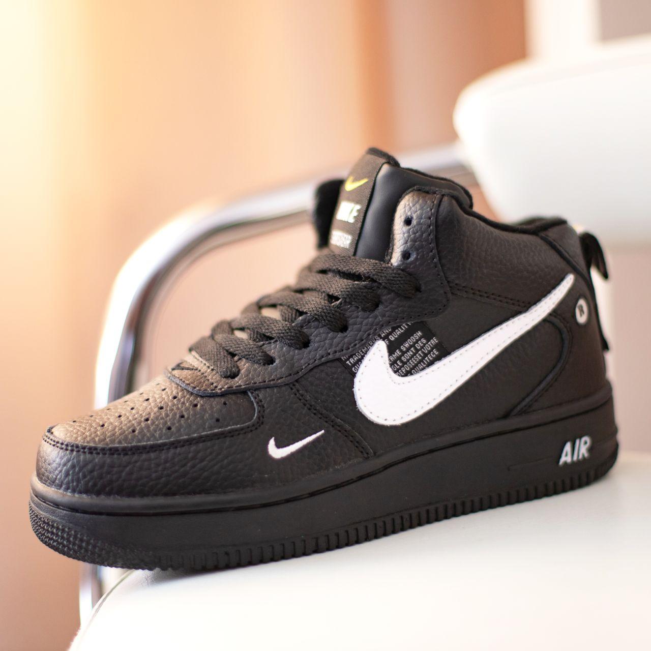 Nike Air Force 1 Mid Black White, фото 1