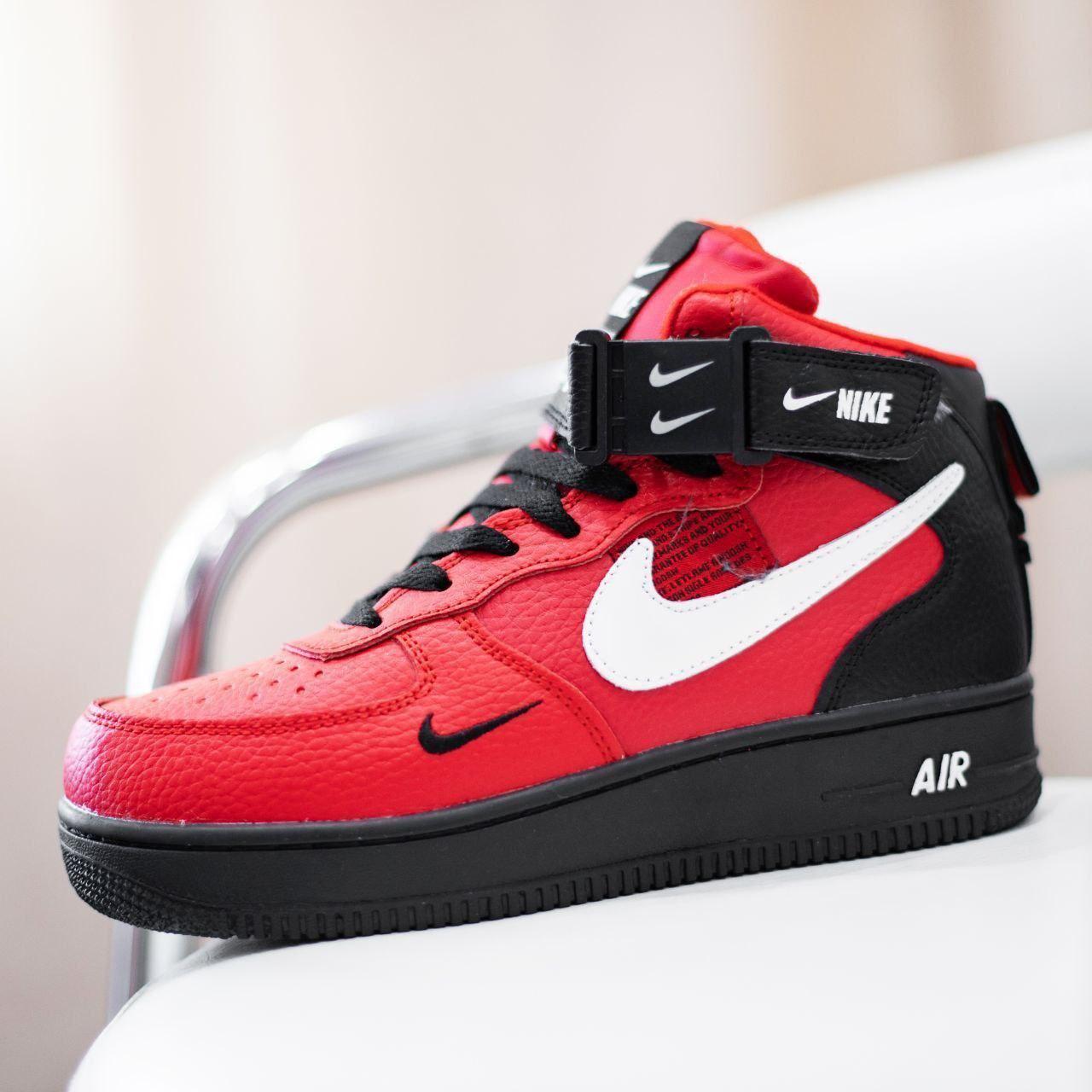 Nike Air Force 1 Mid Red Black, фото 1