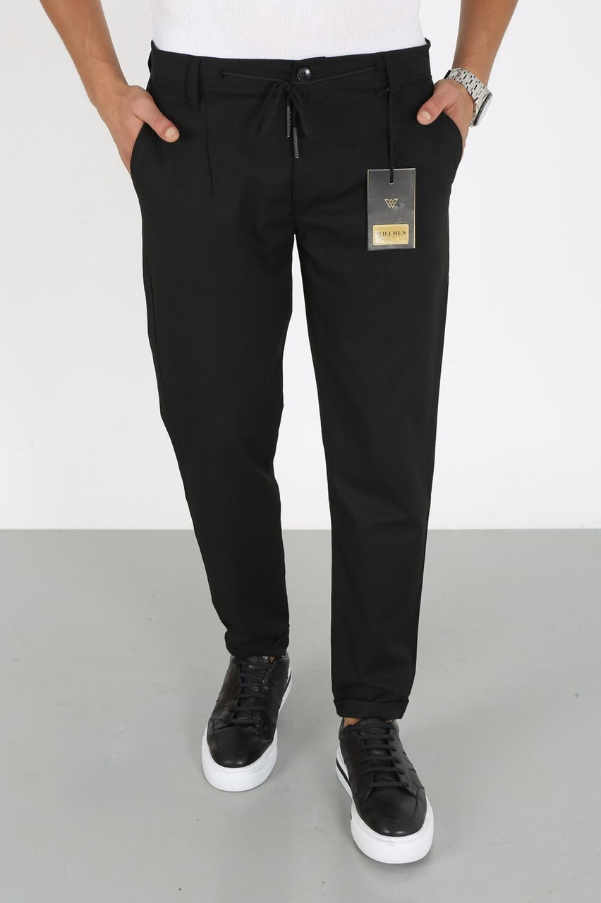 Чоловічі штани банани Willmen Туреччина — котон, укорочені з підкатами, стиль MOM ,31, Чорний, фото 1