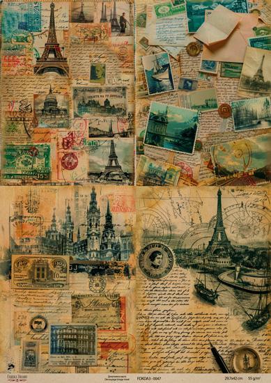 Декупажна карта на крафт паперу 29,7x29,7 см, Париж, Париж, Париж, #0047