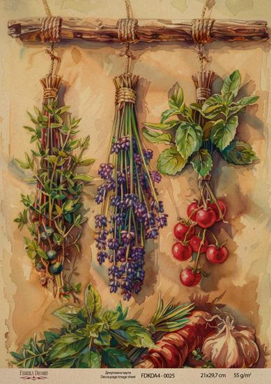 Декупажна карта на крафт паперу 21x29,7 см, Ботаніка Вінтаж, #0025