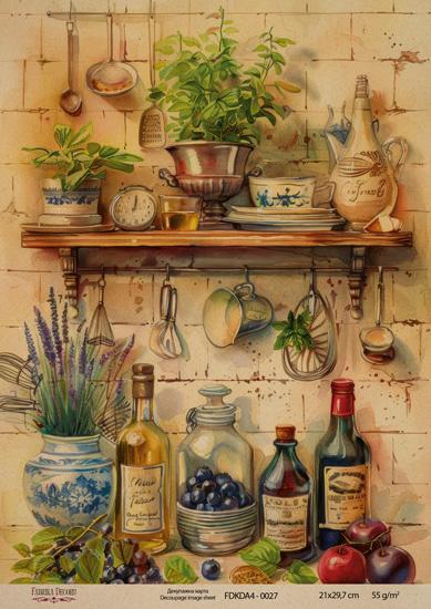 Декупажна карта на крафт паперу 21x29,7 см, Ботаніка Вінтаж, #0027