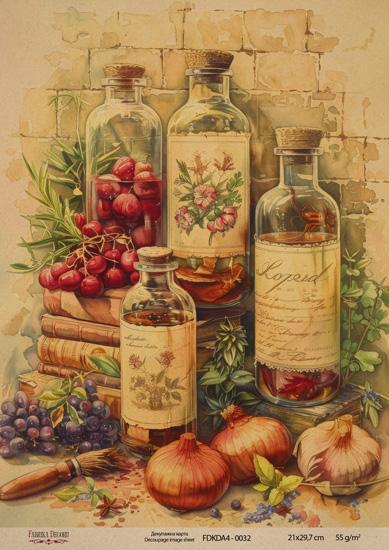 Декупажна карта на крафт паперу 21x29,7 см, Ботаніка Вінтаж, #0032