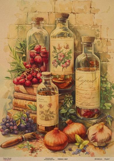 Декупажна карта на крафт паперу 29,7x42 см, Ботаніка Крафт, #0007