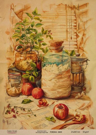 Декупажна карта на крафт паперу 21x29,7 см, Ботаніка Вінтаж, #0009