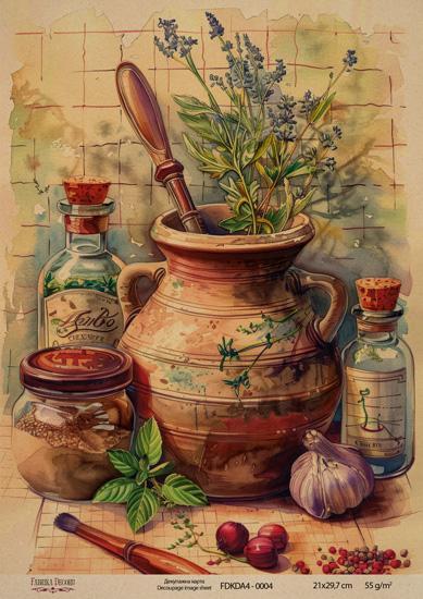 Декупажна карта на крафт паперу 21x29,7 см, Ботаніка Вінтаж, #0004