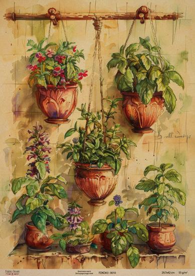 Декупажна карта на крафт паперу 29,7x42 см, Ботаніка Крафт, #0010