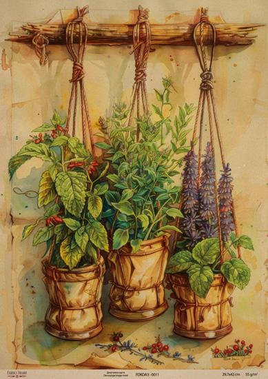 Декупажна карта на крафт паперу 29,7x42 см, Ботаніка Крафт, #0011