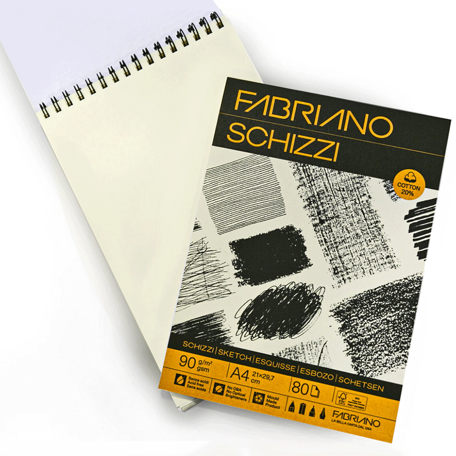 Альбом для ескізів на спіралі Schizzi Sketch А4 90г/м2 80л 20% бавовна Fabriano