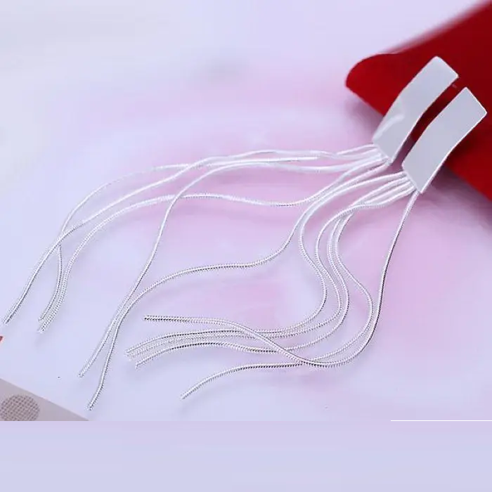 Сережки висячі довгі кісточки палички нитки стерл. ср. сріблясті, фото 1