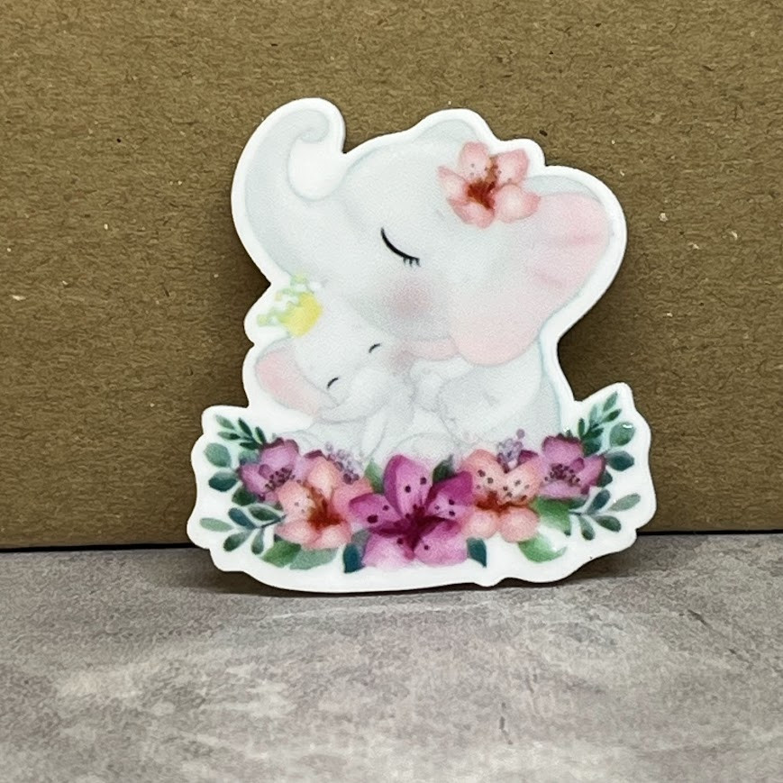 Серединка для бантів, Мама зі слоненятком, пластик, висота 38-40 мм, арт 08158, 1 шт, Різнокольоровий, фото 1