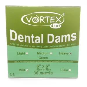 Хустки для кофердама Dental Dams Vortex HEAVY, 36 штук