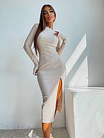 Женское платье миди с разрезом и завязками на спине из рубчика 067 im