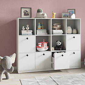 Дитяча шафа для книг на 12 відділень із шухлядами та полицями з ЛДСП Підлогові книжкові полиці 160 см завширшки