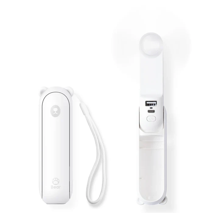 Ручний вентилятор JISULIFE Life8, 12-21 год автономності, 2000 мАг, Power Bank, LED ліхтарик, 2 швидкості, білий