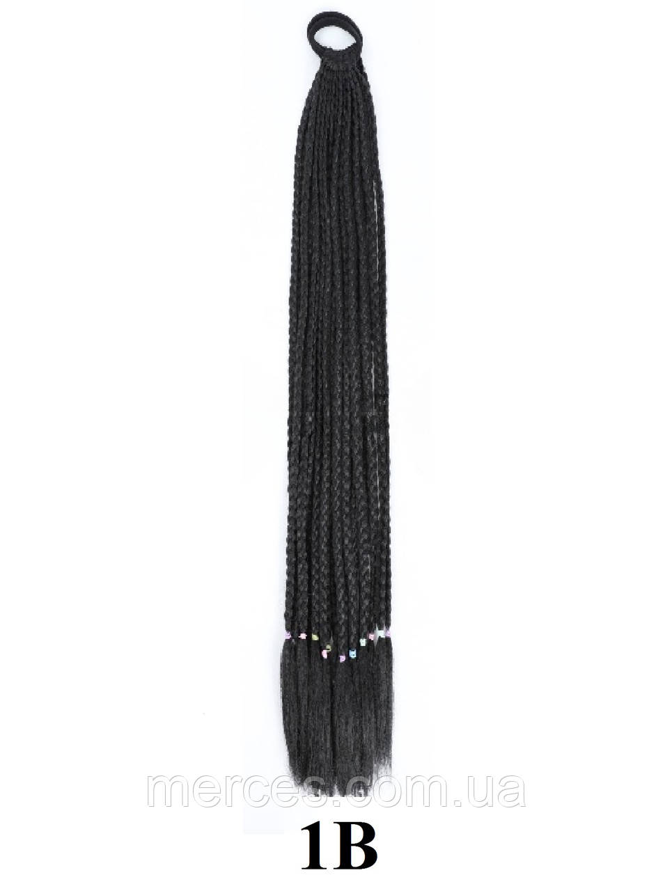 Канекалон на гумці Зізі 12шт. прямі кіски Zizi чорно-сірий 1B афрокосички 60см 50грам вплетення в зачіску, фото 1