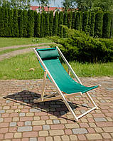 Розкладне дерев’яне крісло шезлонг з тканиною, для дачі, пляжу. Крісла садові терасні дерев'яні. Лежак шезлонг Зелений