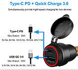 Мото зарядка USB 3.0 + PD Type-C штекер роз'єм BMW DIN Hella для мотоцикла, фото 2
