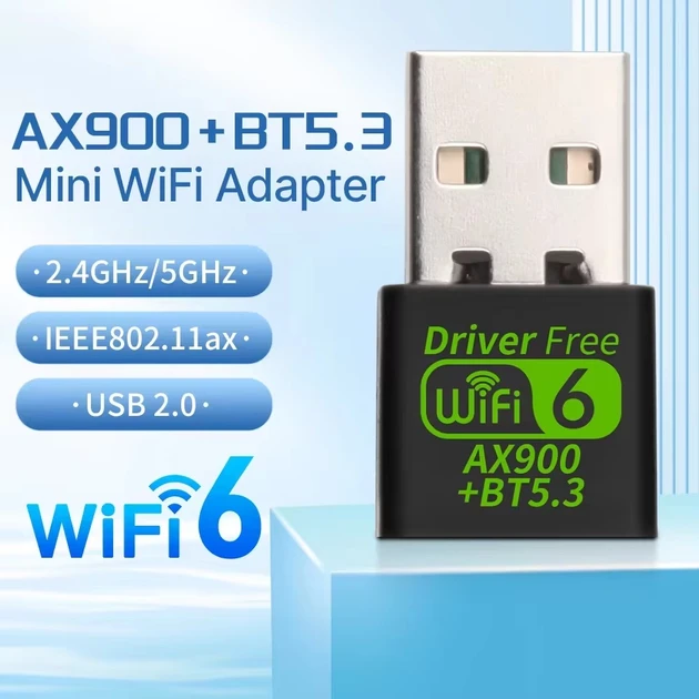 Дводіапазонний адаптер Wi-Fi 6 AX900 2.4/5 ГГц + Bluetooth 5.3 Wi-Fi6 до 900 Мбит/с