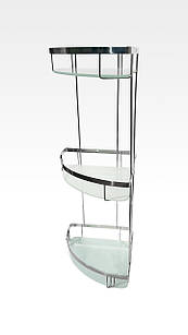 Поличка потрійна з нержавіючої сталі з матовим склом 22*22*55см Атак (10-026)