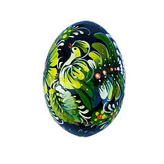 Дерев'яне яйце розписане "Чорний фон, зелена гама" 6*4,5 см., з петриківським розписом, ручної роботи.