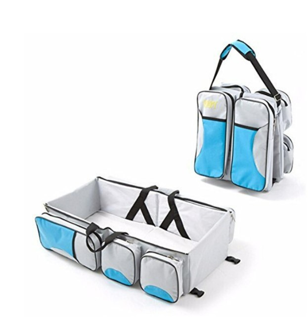 Сумка мама багатофункціональна переноска-ліжко для немовлят Baby room (20) Сірий блакитний