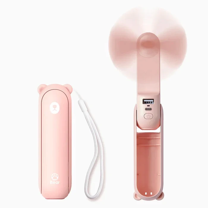 Ручний вентилятор JISULIFE Life8, 12-21 год автономності, 2000 мАг, Power Bank, LED ліхтарик, 2 швидкості, рожевий