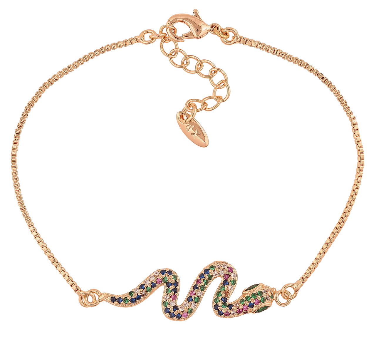 Браслет Xuping M&L Колір 18K «Змійка з різнокольоровими кристалами» довжина з доп.ланцюжком 18-21см х 1мм, фото 1