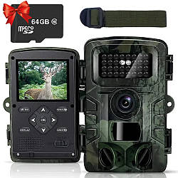 Фотопастка з датчиком руху, 32mpx + Подарунок Карта пам'яті 64GB / Мисливська камера для тварин