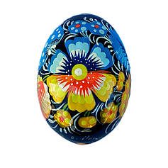 Дерев'яне яйце розписане "Чорний фон, патріотична гама" 6*4,5 см., з петриківським розписом, ручної роботи.
