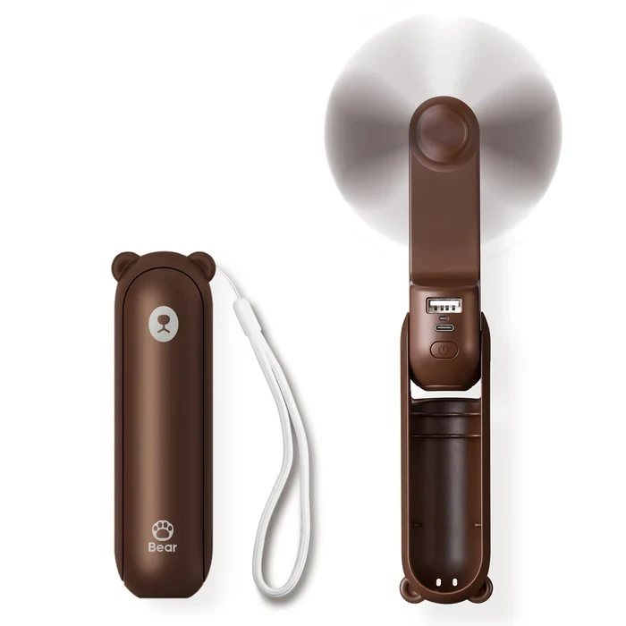 Ручний вентилятор JISULIFE Life8, 12-21 год автономності, 2000 мАг, Power Bank, LED ліхтарик, 2 швидкості, коричневий