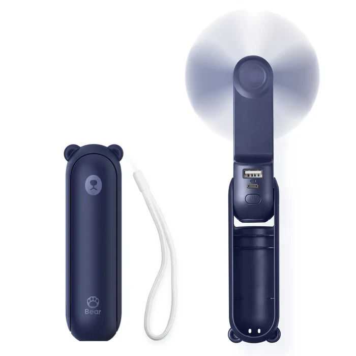 Ручний вентилятор JISULIFE Life8, 12-21 год автономності, 2000 мАг, Power Bank, LED ліхтарик, 2 швидкості, темно-синій