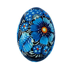 Дерев'яне яйце розписане "Чорний фон, синя гама" 6*4,5 см., з петриківським розписом, ручної роботи.