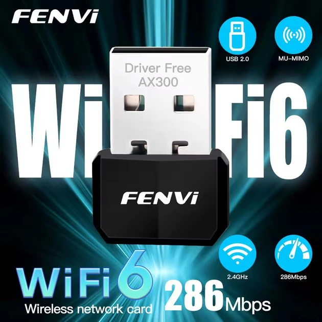 Мережевий адаптер Fenvi FU-AX300 Wi-Fi 6, Network Card Mini USB Dongle 2.4GHz