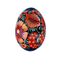 Дерев'яне яйце "Чорний фон, помаранчева гама" 6*4,5 см., з петриківським розписом, ручної роботи.
