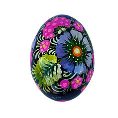 Дерев'яне яйце розписане "Чорний фон, фіолетово-блакитна гама" 6*4,5 см., з петриківським розписом, ручної роботи.