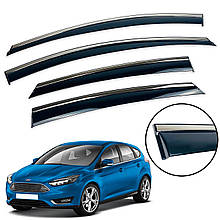 Дефлектори вікон (вітровики) Ford Focus III 2012-2019 Седан/HB з Хром полоскою накладні (HAWK)