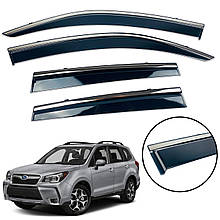 Дефлектори вікон (вітровики) Subaru Forester 2013-2018 з Хром полоскою накладні (HAWK)