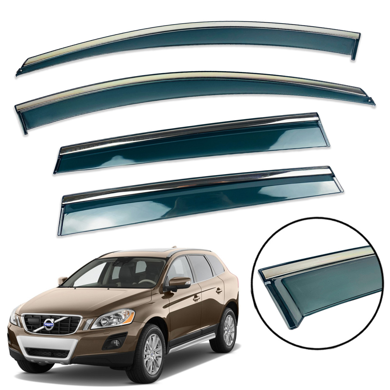 Дефлектори вікон (вітровики) Volvo XC60 2008-2018 з Хром полоскою накладні (HAWK), фото 1