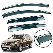 Дефлектори вікон (вітровики) Volvo XC60 2008-2018 з Хром полоскою накладні (HAWK)