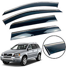 Дефлектори вікон (вітровики) Volvo XC90 2003-2015 (на скотче) з Хром полоскою накладні (HAWK)