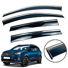 Дефлектори вікон (вітровики) Ford Kuga II 2012-2019 з Хром полоскою накладні (HAWK)