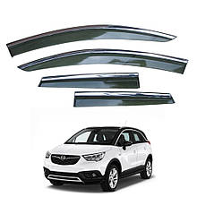 Дефлектори вікон (вітровики) для Opel Crossland X 2018+ з нерж. хром полоскою (HAWK)