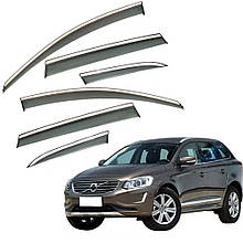 Дефлектори вікон (вітровики) для Volvo XC60 2008-2018 6шт. з нерж. хром полоскою (HAWK)