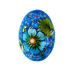 Дерев'яне яйце розписане "Чорний фон, блакитна гама" 6*4,5 см., з петриківським розписом, ручної роботи.